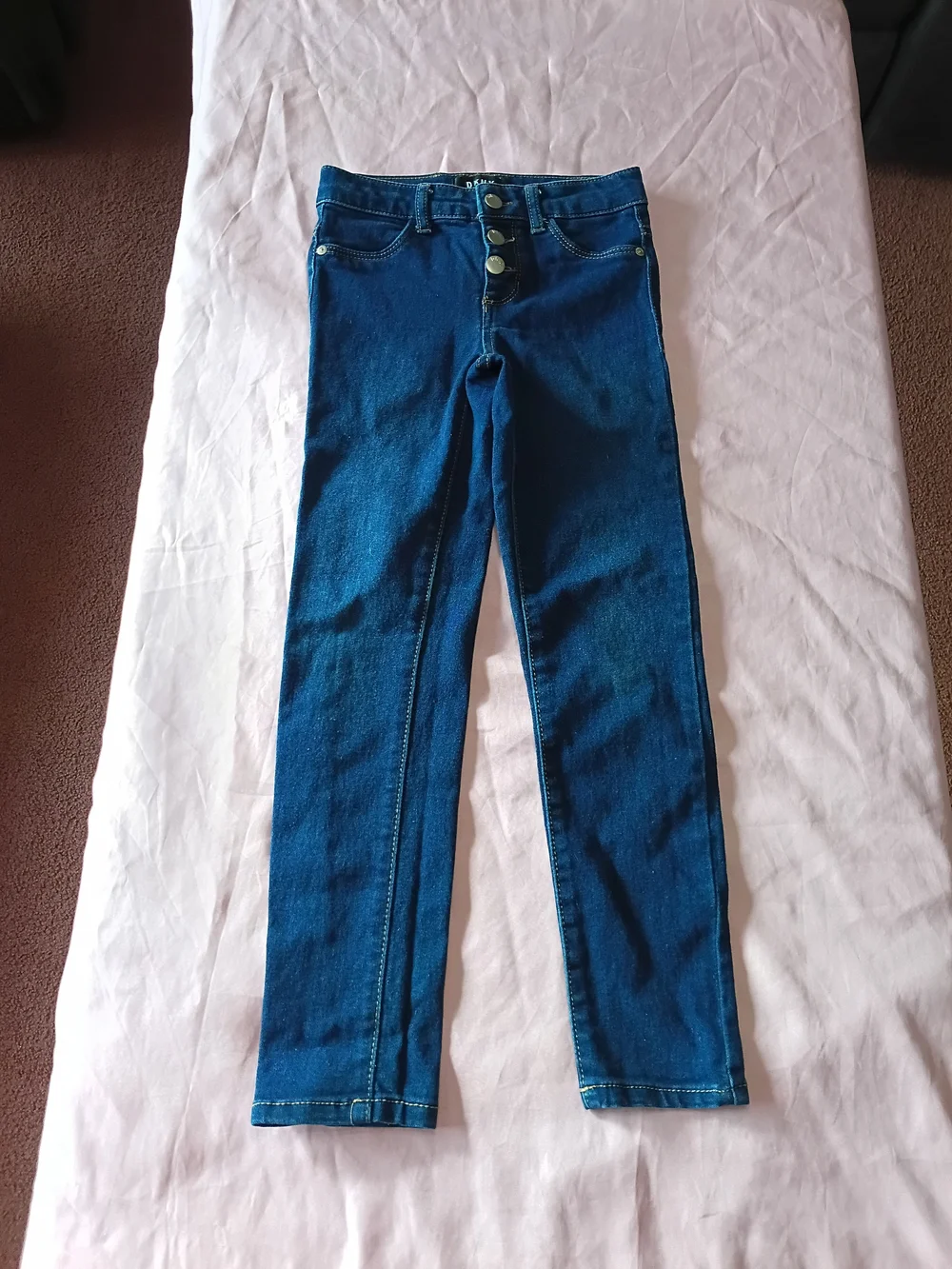 Girls Pink Sequin 'LOVE' Tank Top & Blue Denim Leggings Set Size 7/8